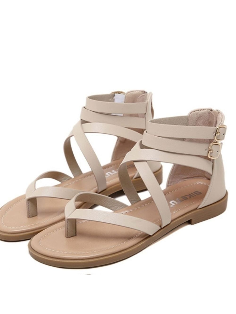 EEUK  Soft Leather  Crisscross Strappy Flat  Beige Sandals NWOT Size 9.5-10